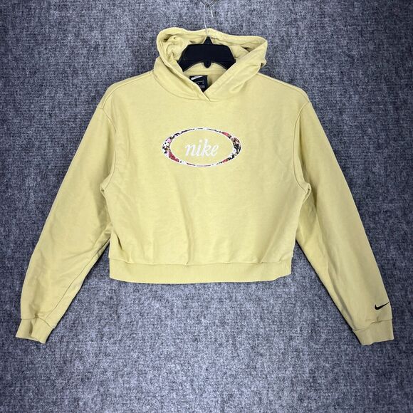 Nike Hoodie Womens Small Yellow Crop Sweatshirt Sweater Activewear Athleisure - Picture 1 of 11